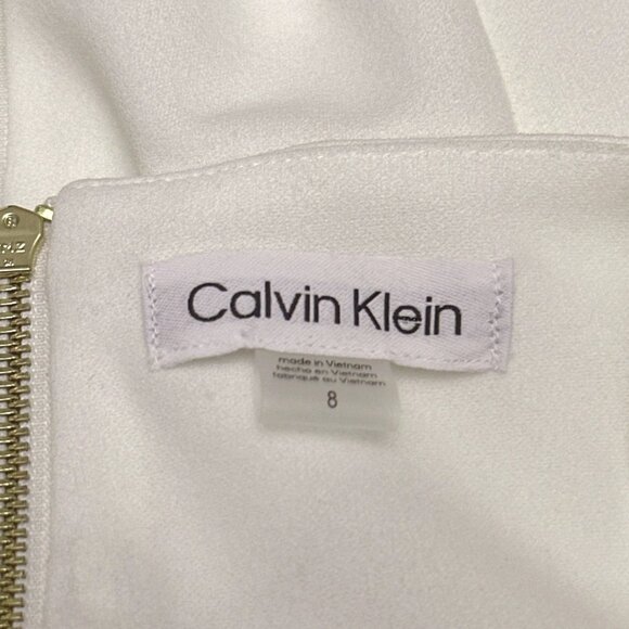 Calvin Klein Elegant White One-Shoulder Dress With Bow Accent Zipper Back  Sz 8 - Picture 10 of 15